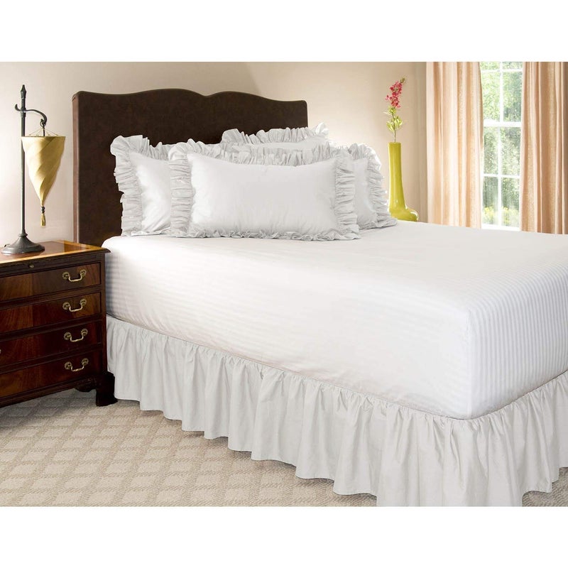 KRISHNA Ruffled Bed Skirt with Split Corners Queen, 100% Microfiber Hotel Quality, 18 Inch Drop Dust Ruffle Gathered Bedskirt with Platform, 60" x 80", White - Image 4